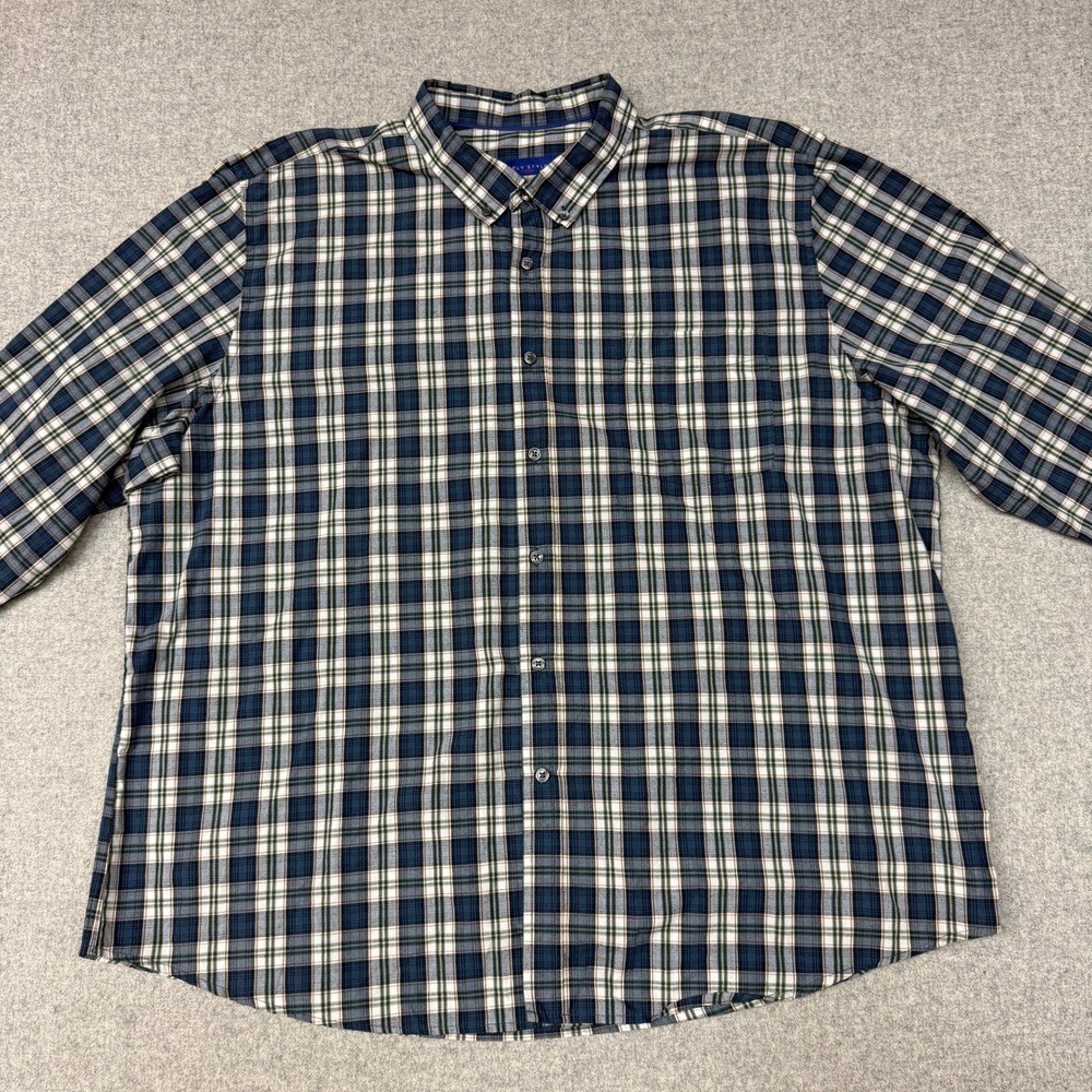 Simply Styled Button Down Shirt 3XL Blue Green Plaid Cotton Long Sleeve Top